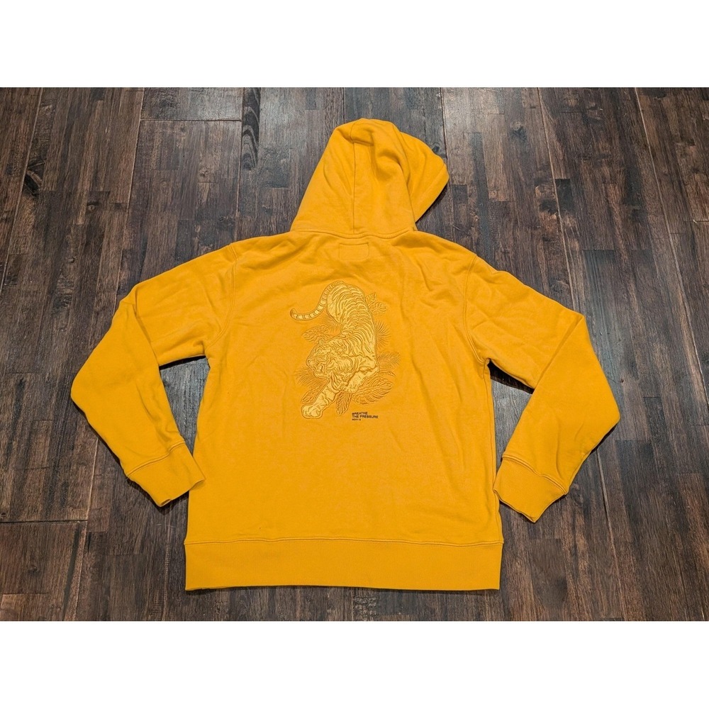 Musium Div London Embroidered Tiger Hoodie Mens 48 M Yellow Pullover Sweatshirt